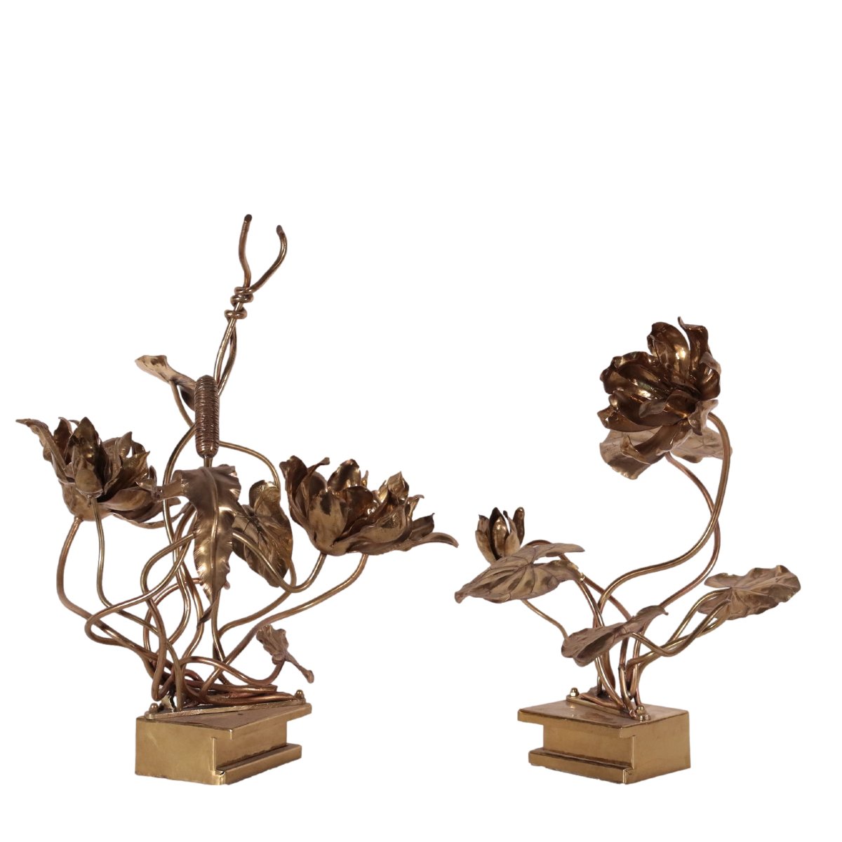 Coppia Sculture Stile Maison Jansen Ottone Anni 70 Francia 