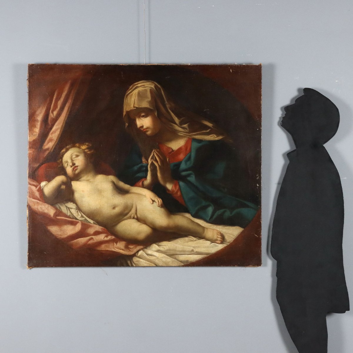 Dipinto Antico Madonna in Adorazione Copia da Guido Reni '700 Riproduzione-photo-2
