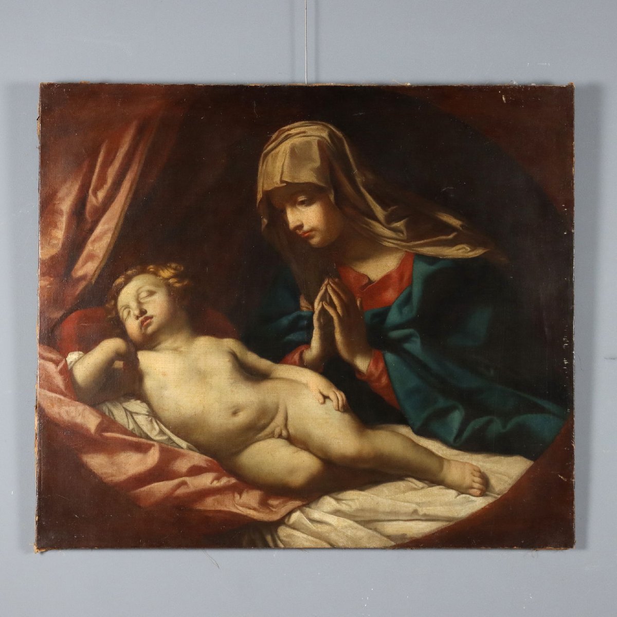 Dipinto Antico Madonna in Adorazione Copia da Guido Reni '700 Riproduzione