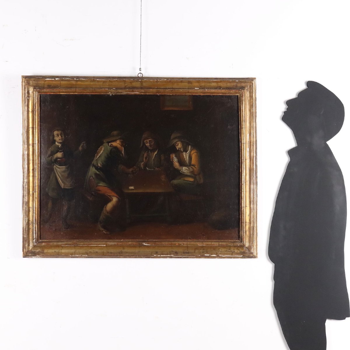 Quadro Antico Dipinto Scena di Genere Olio su Tela XVIII Secolo Originale-photo-2