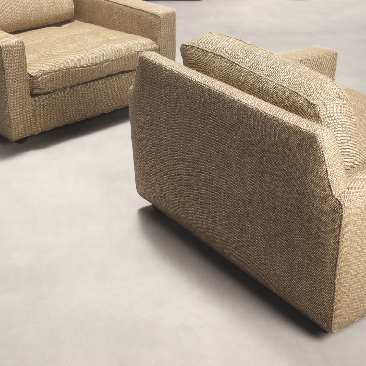 Coppia di Poltrone Vintage Legno Tessuto Beige Design Italia Anni 60 Originali-photo-3