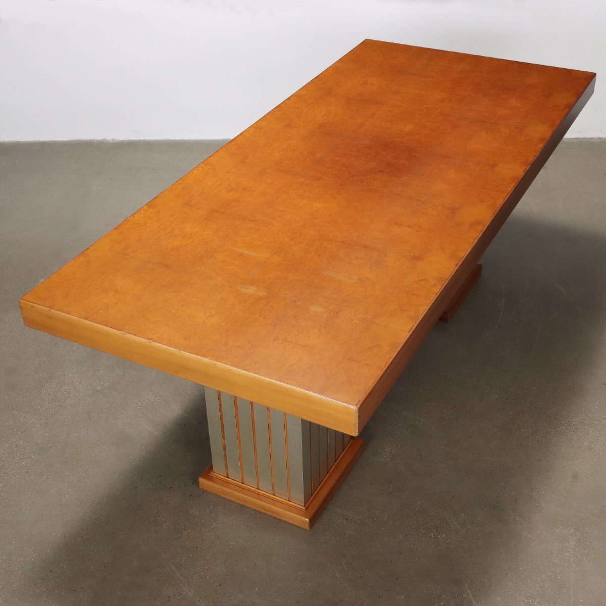 Tavolo Vintage Impiallacciato Mogano Radica Alluminio Design Anni 70 Italia-photo-1