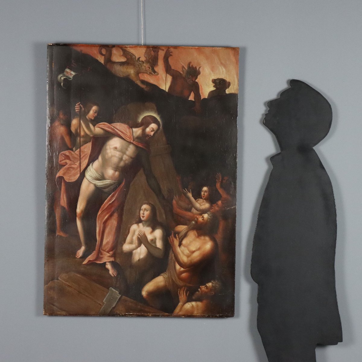 Dipinto Antico Cristo in Purgatorio Olio su Tavola Italia '500-'600 Originale-photo-2