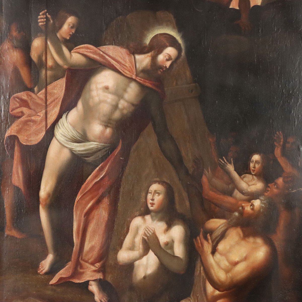 Dipinto Antico Cristo in Purgatorio Olio su Tavola Italia '500-'600 Originale-photo-3