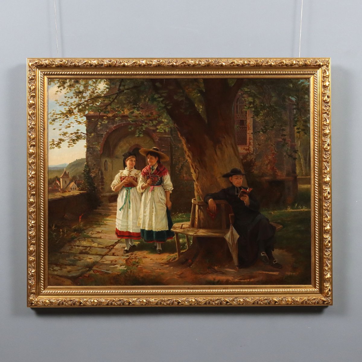 Dipinto Antico Copia da Benjamin Vautier La Confessione Involontaria '900