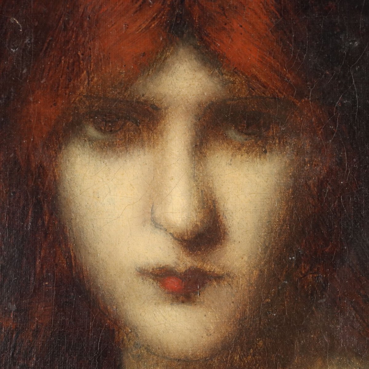 Dipinto Antico Attribuito a Jean-Jacques Henner Ritratto Femminile '800-photo-4