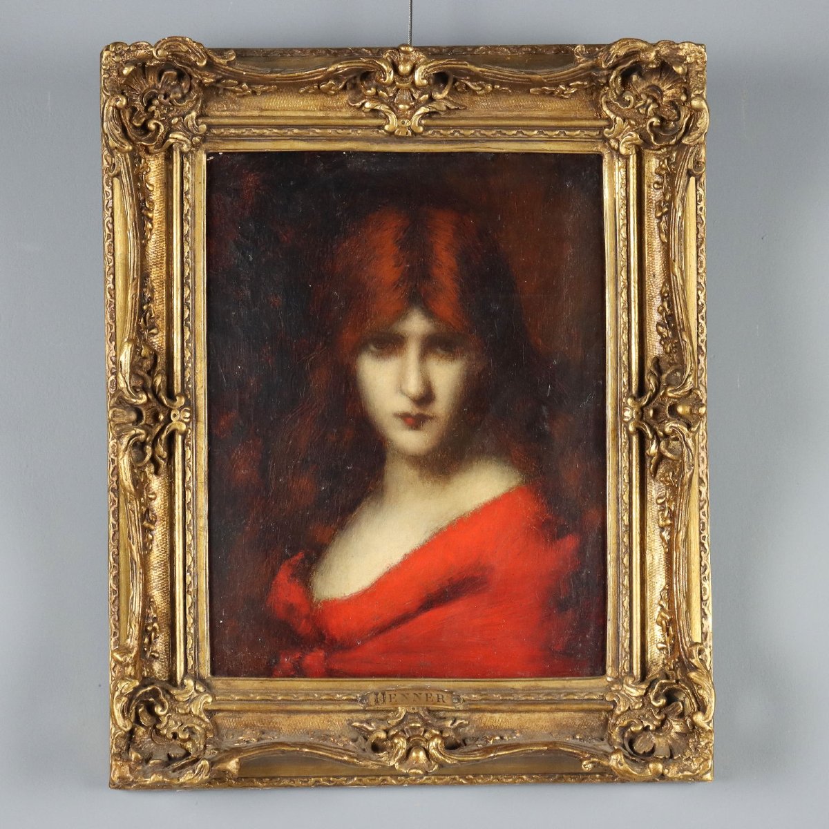 Dipinto Antico Attribuito a Jean-Jacques Henner Ritratto Femminile '800