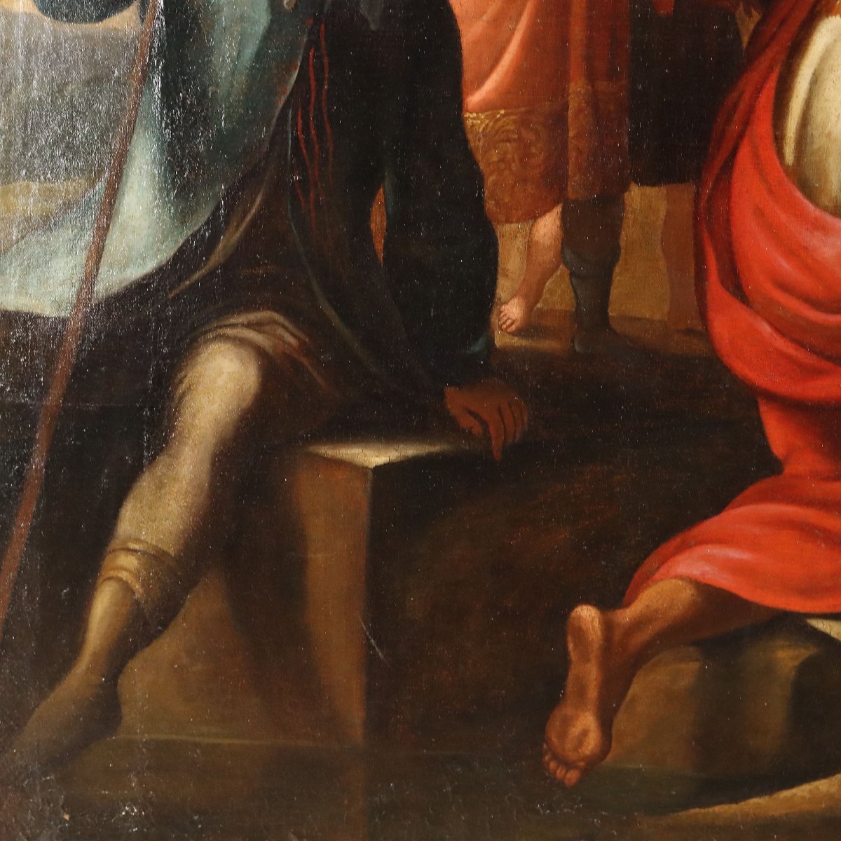 Dipinto Antico Battesimo dell'Eunuco Olio su Tela XVII Secolo Originale-photo-1