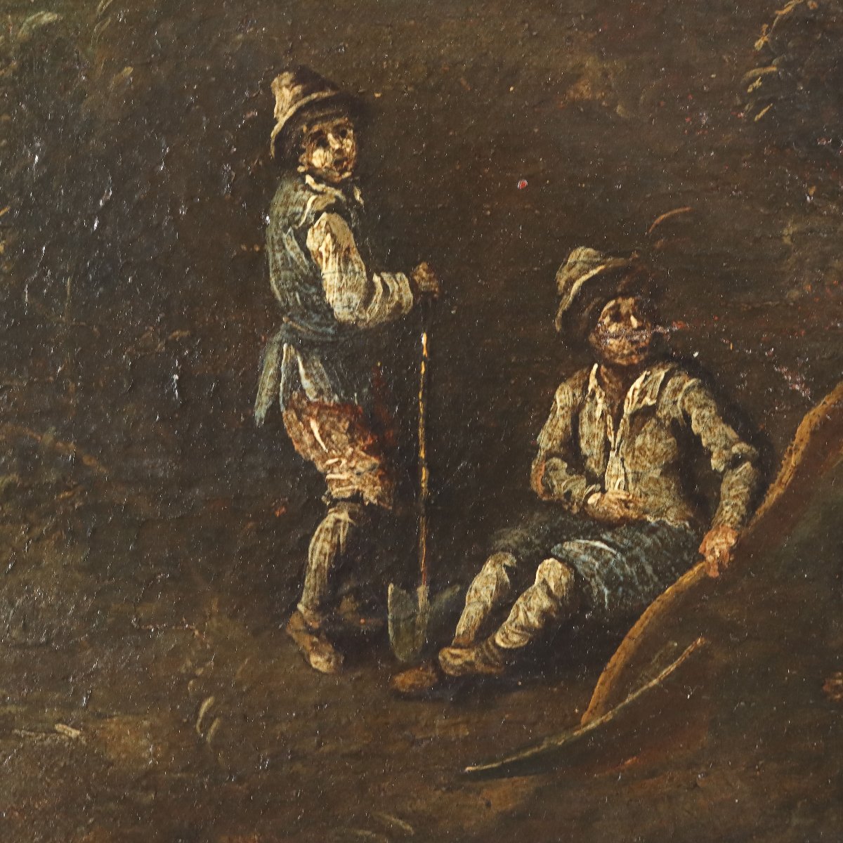 Paesaggio con Figure e Mandria Dipinto Antico Europa XVIII Secolo Originale-photo-1