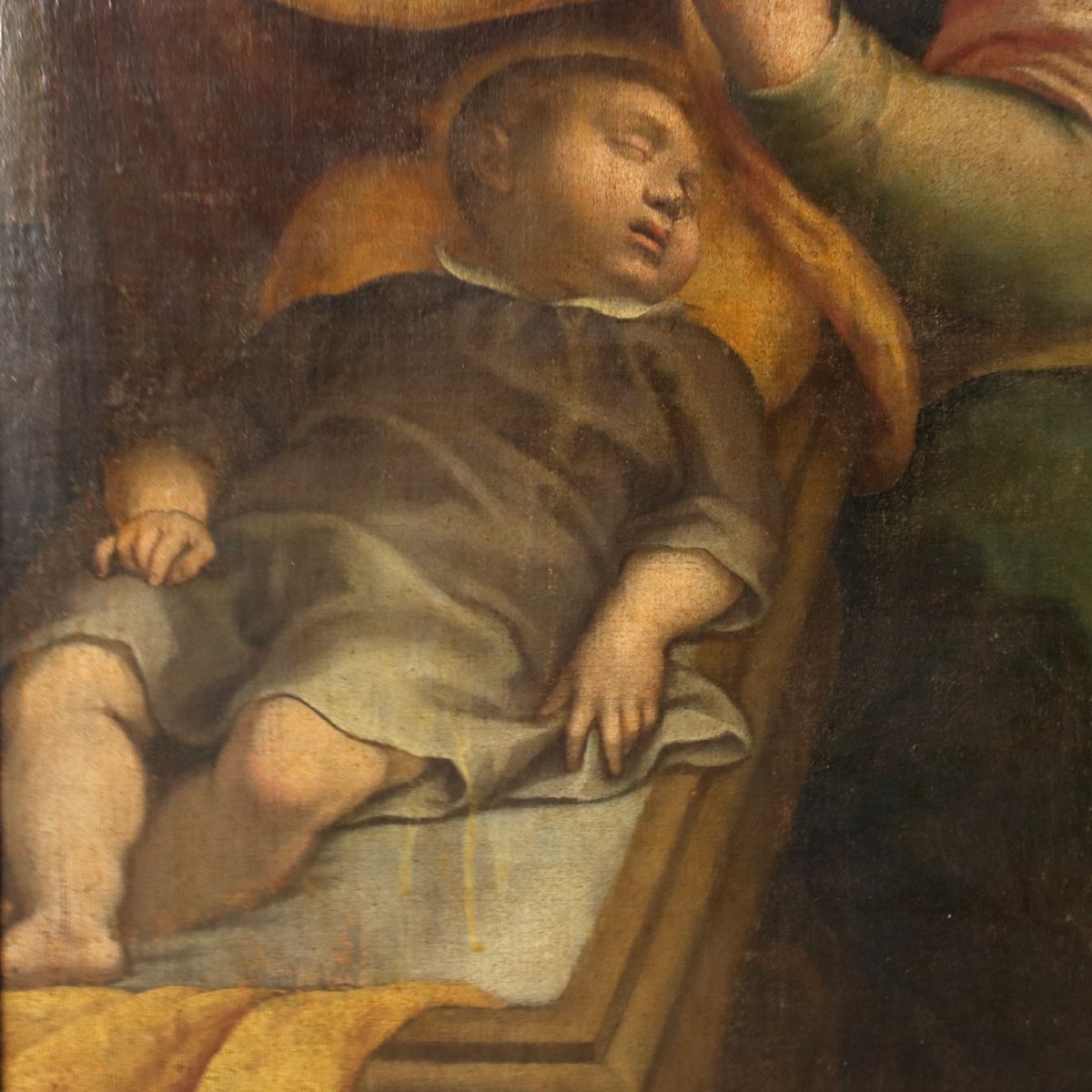 Sacra Famiglia Dipinto Antico Olio su Tela Scuola Nord Italia Originale-photo-3