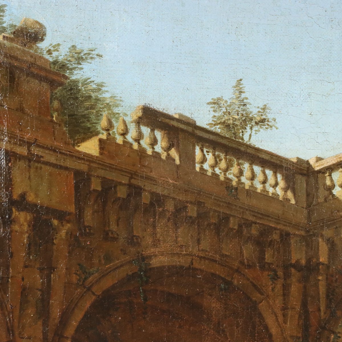 Quadro Antico Dipinto Capriccio Architettonico Olio su Tela '700-photo-4