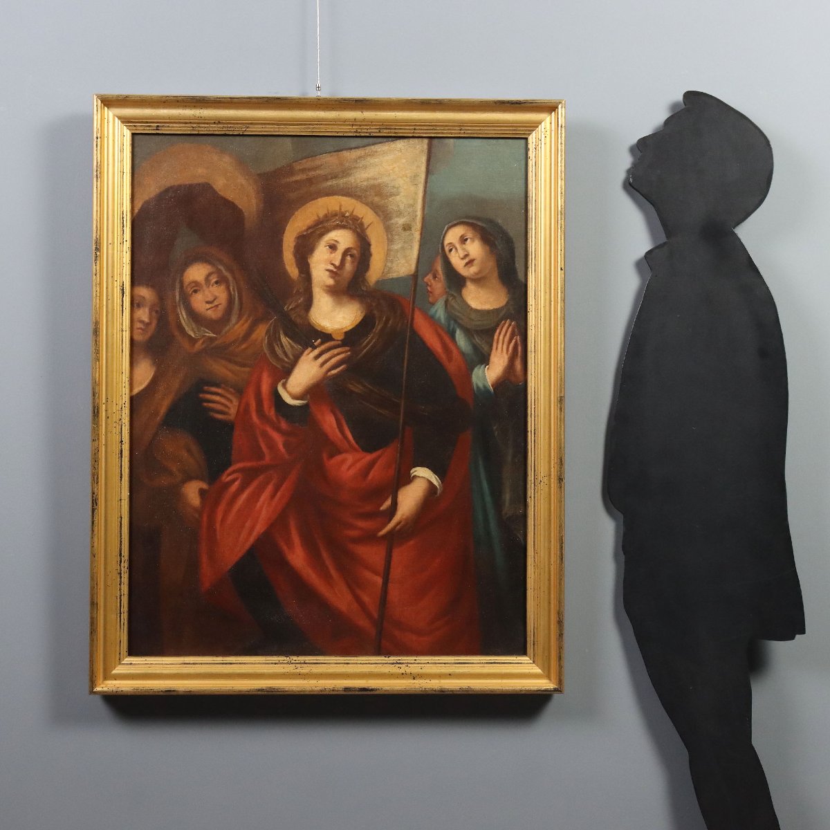 Dipinto Antico Sant'Orsola Olio su Tela Italia XVII-XVIII Secolo Originale-photo-2