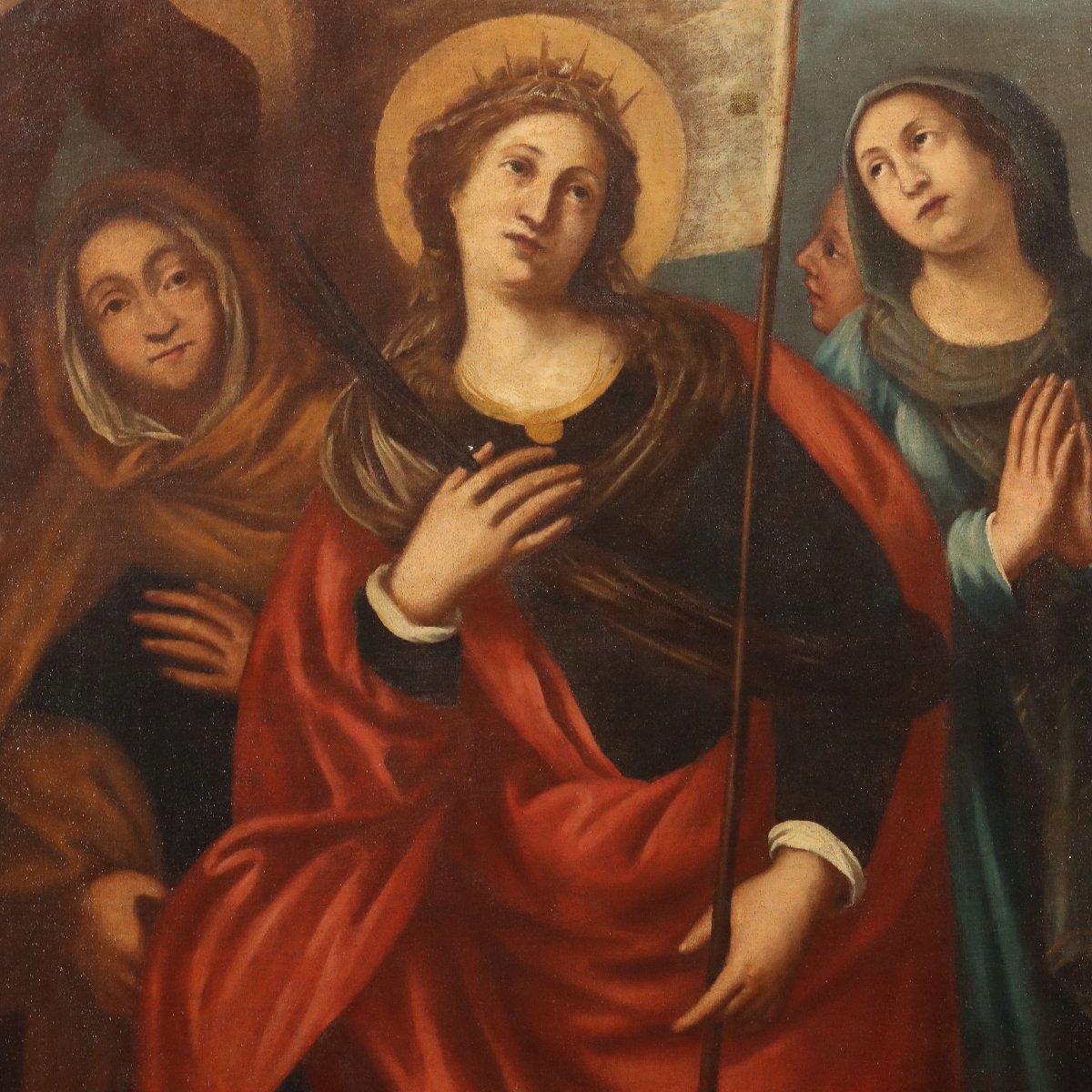 Dipinto Antico Sant'Orsola Olio su Tela Italia XVII-XVIII Secolo Originale-photo-3