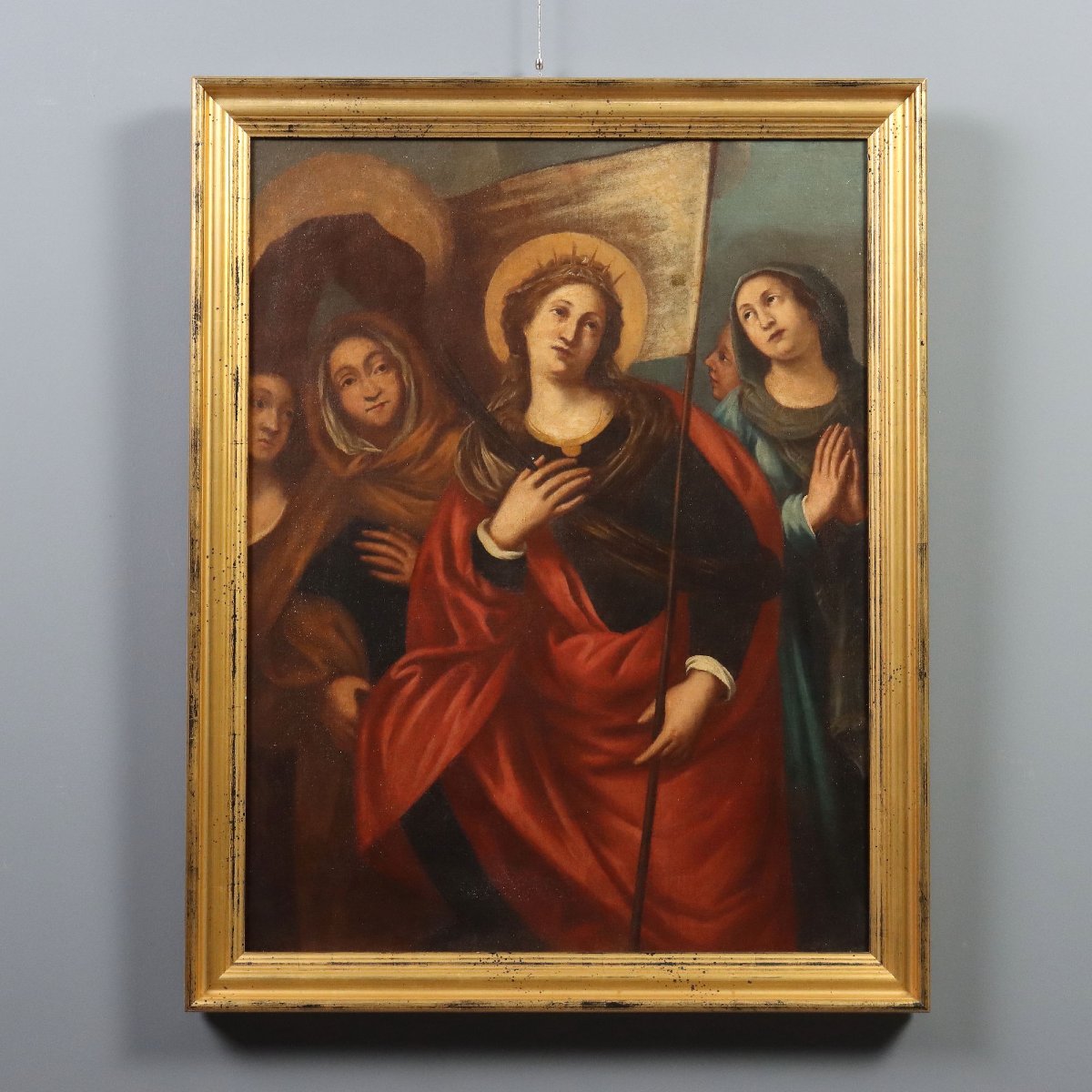 Dipinto Antico Sant'Orsola Olio su Tela Italia XVII-XVIII Secolo Originale