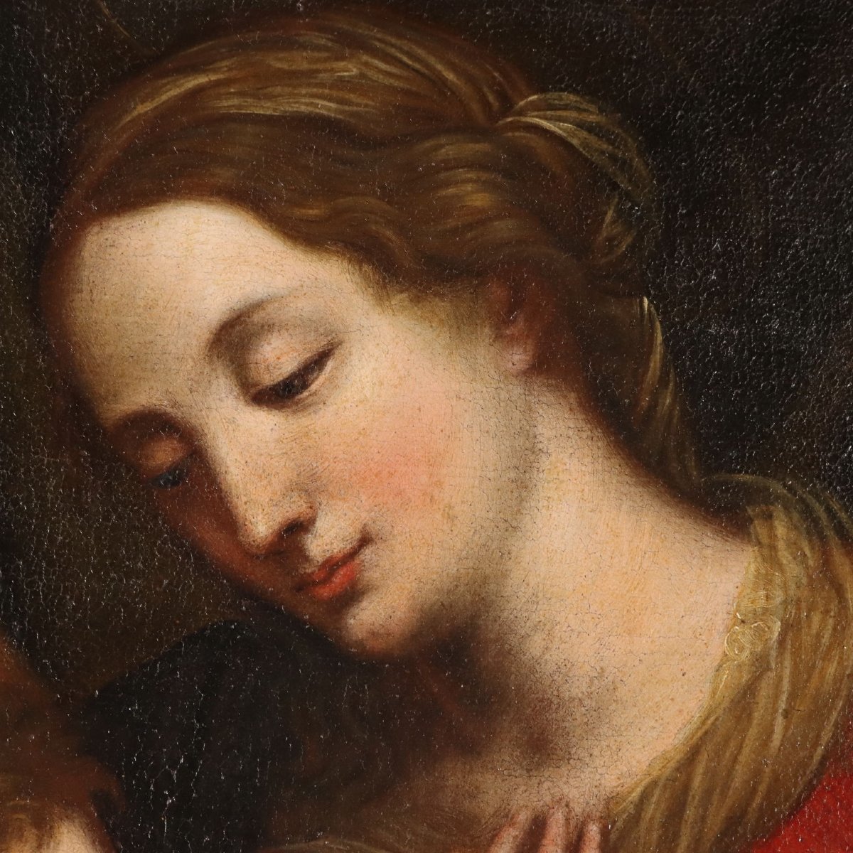 Dipinto Antico Madonna con Bambino e San Giuseppe Scuola Emiliana XVII Secolo-photo-1