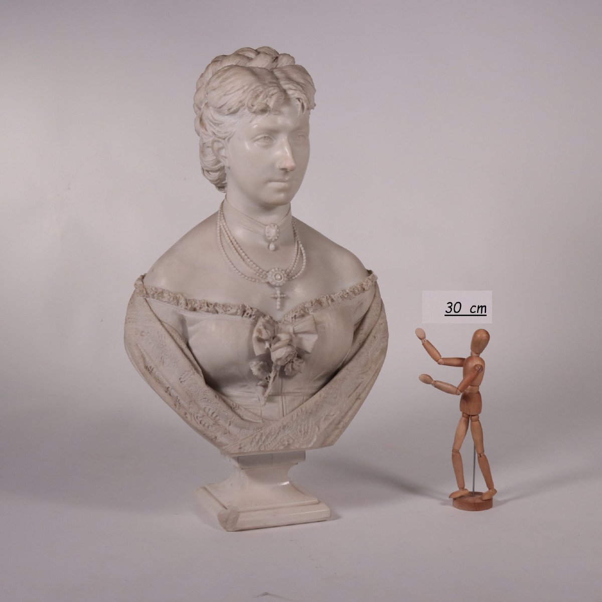 Busto Femminile Antico Marmo di Carrara Italia XIX Secolo Originale-photo-2