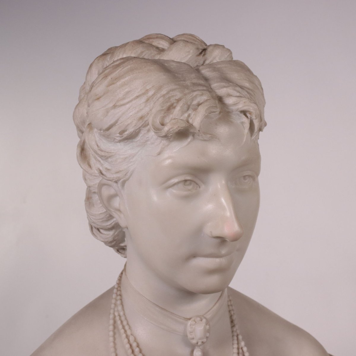 Busto Femminile Antico Marmo di Carrara Italia XIX Secolo Originale-photo-3