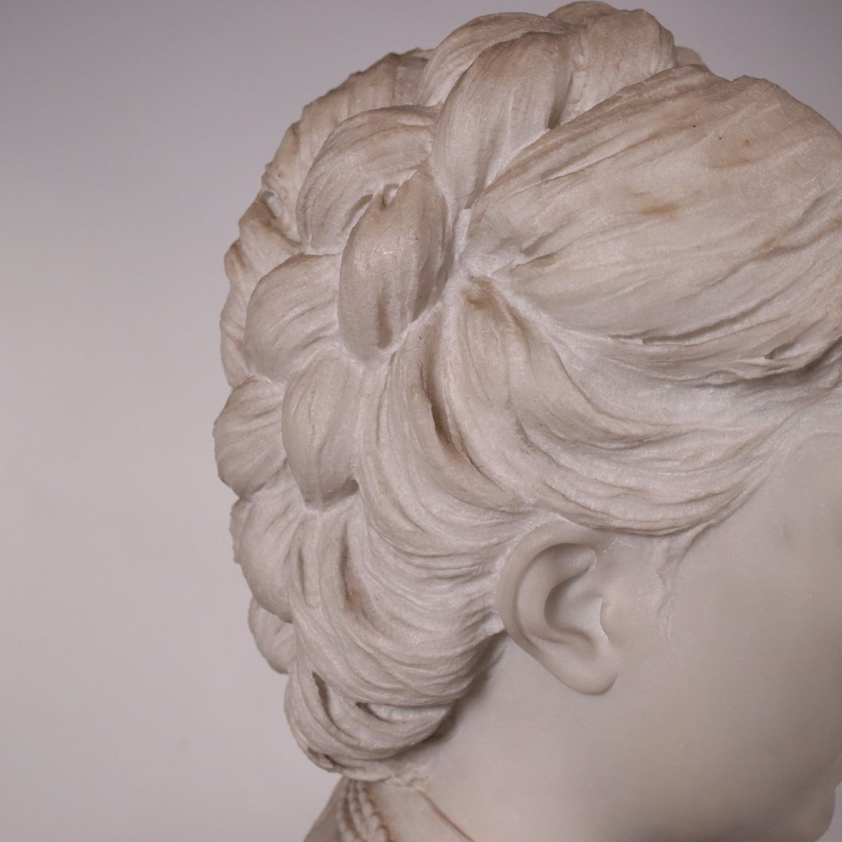Busto Femminile Antico Marmo di Carrara Italia XIX Secolo Originale-photo-1