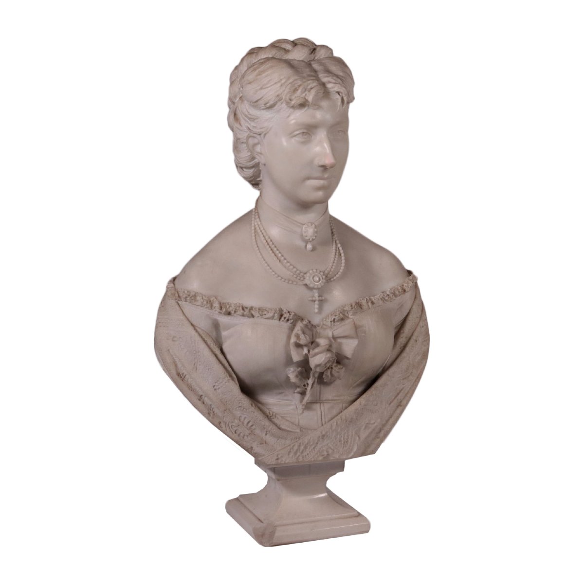 Busto Femminile Antico Marmo di Carrara Italia XIX Secolo Originale