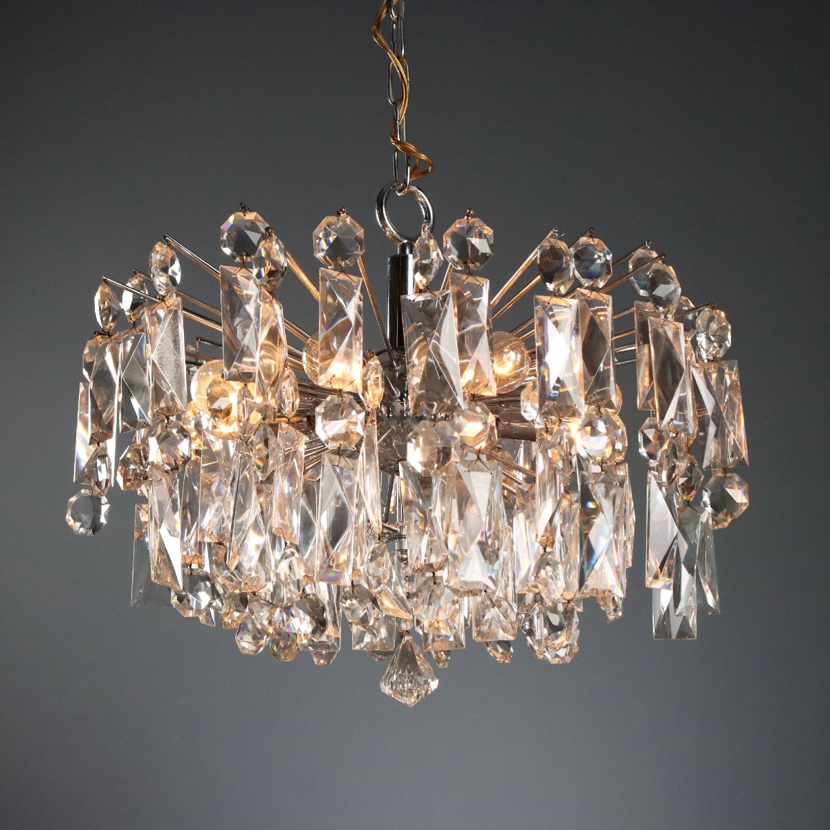 Lampada a Sospensione Vintage Metallo Vetro Design Italia Anni 70 Originale-photo-3