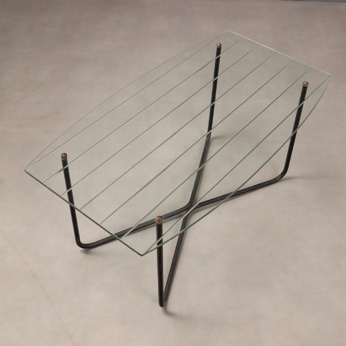 Tavolino Vintage Design Jacques Hitier Metallo Vetro Design Anni 50-photo-3