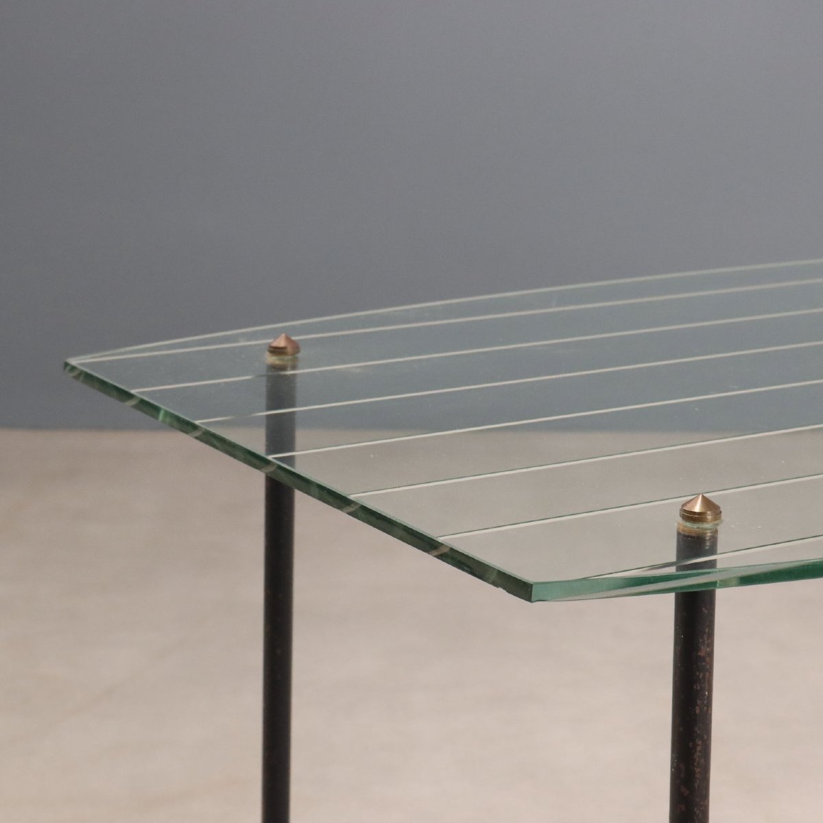 Tavolino Vintage Design Jacques Hitier Metallo Vetro Design Anni 50-photo-4