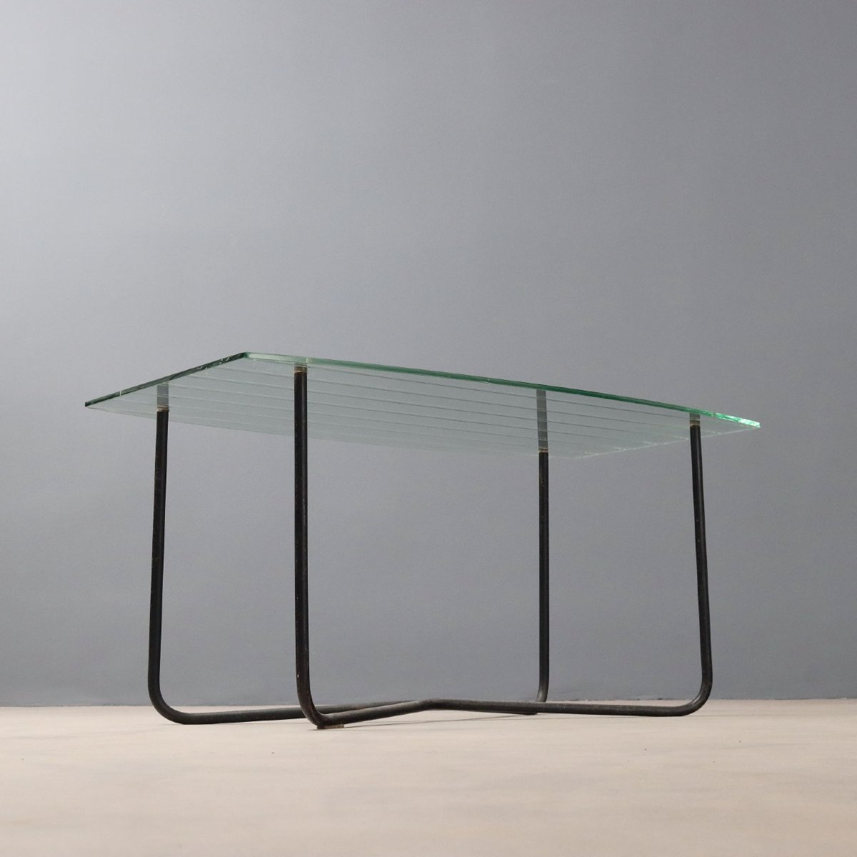 Tavolino Vintage Design Jacques Hitier Metallo Vetro Design Anni 50-photo-4