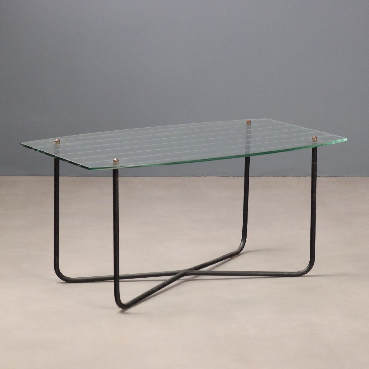 Tavolino Vintage Design Jacques Hitier Metallo Vetro Design Anni 50