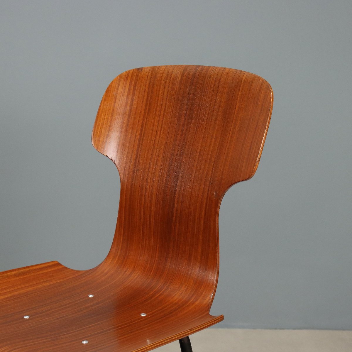 Set 6 Sedie Industria Legni Curvati Compensato Metallo Design Anni 60 Originali-photo-2