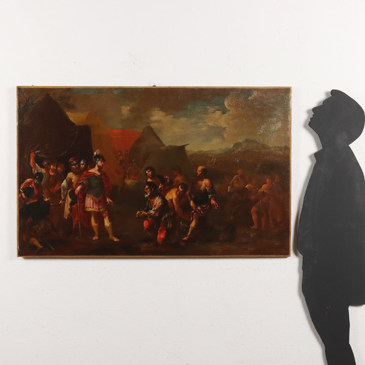 Quadro Antico Dipinto con Soggetto Storico Olio su Tela '600-'700-photo-2