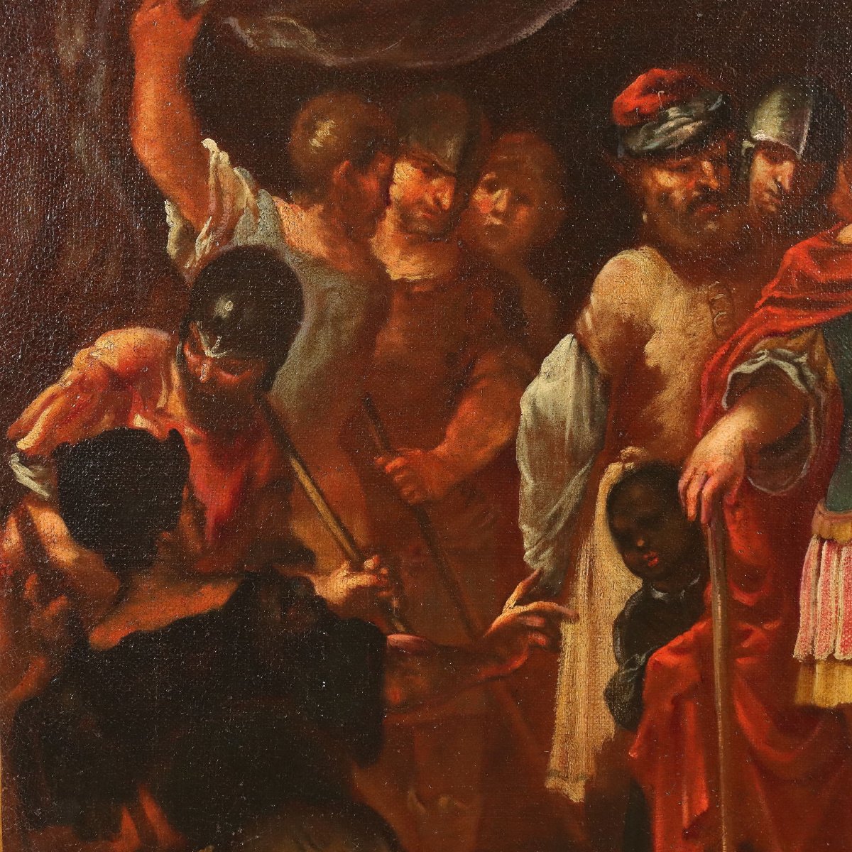 Quadro Antico Dipinto con Soggetto Storico Olio su Tela '600-'700-photo-3