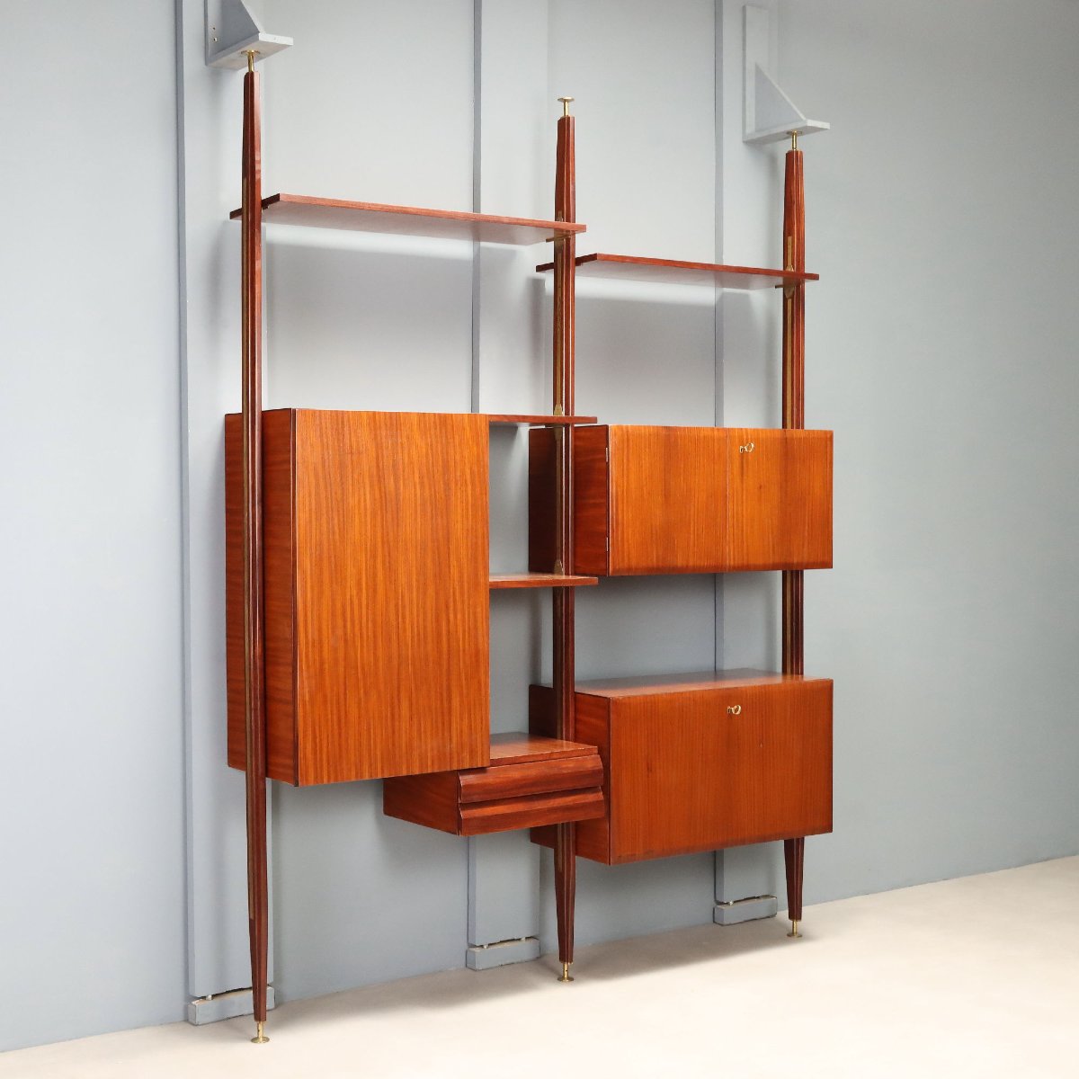 Libreria Terra-Cielo Vintage Impiallacciata Mogano Design Anni 50-60 Originale