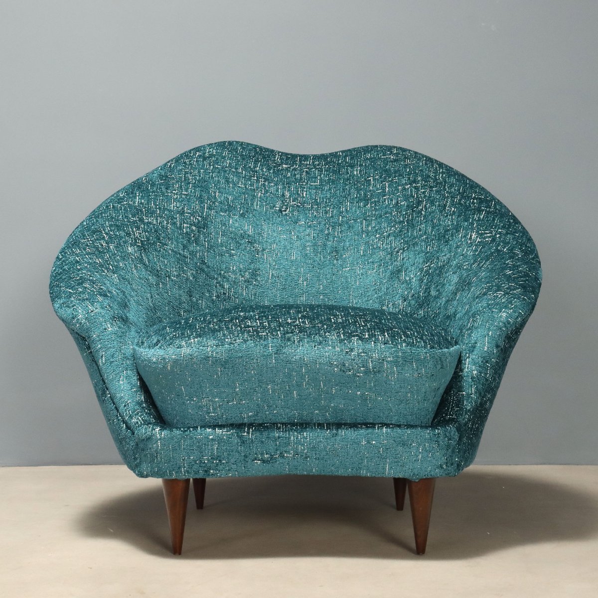 Coppia Poltrone Vintage Tessuto Blu Faggio Design Italia Anni 50 Originali-photo-3