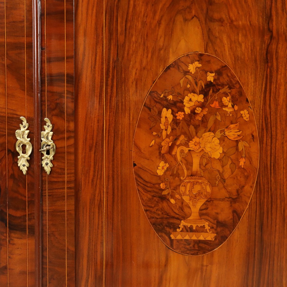 Credenza in Noce con Intarsi Floreali Inglese Inghilterra Fine XIX Secolo-photo-1