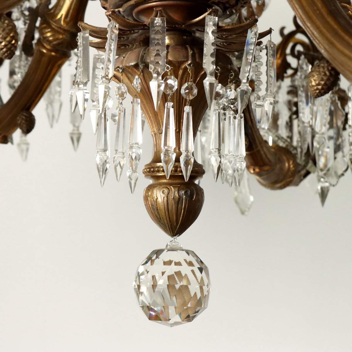 Lampadario in Bronzo Dorato e Vetro Italia Fine XIX Secolo-photo-4