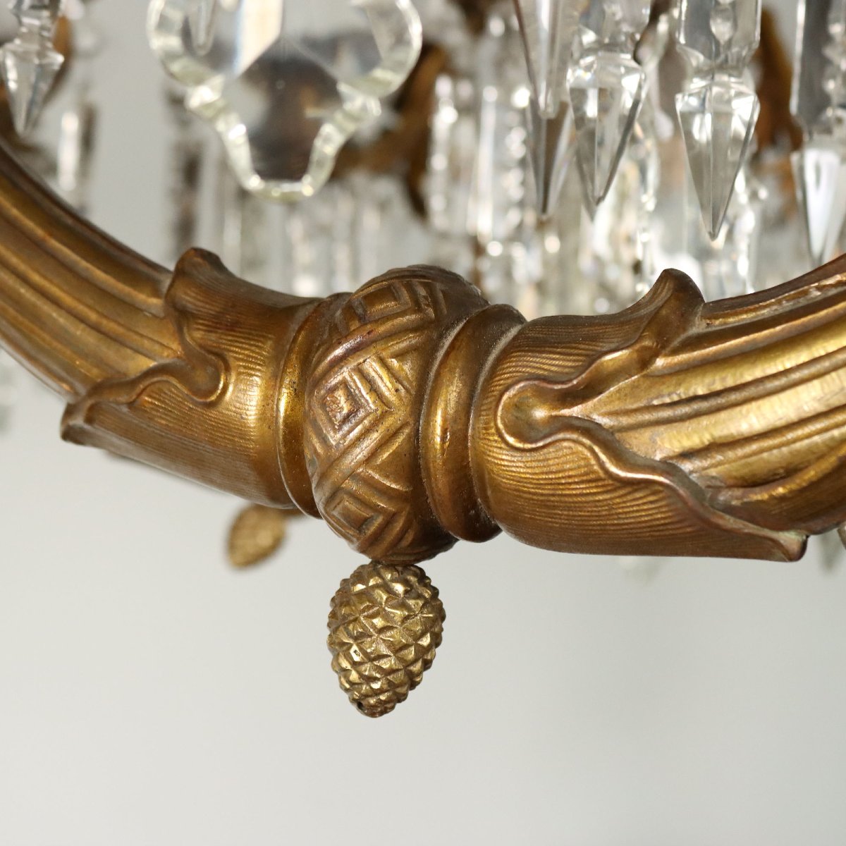 Lampadario in Bronzo Dorato e Vetro Italia Fine XIX Secolo-photo-3