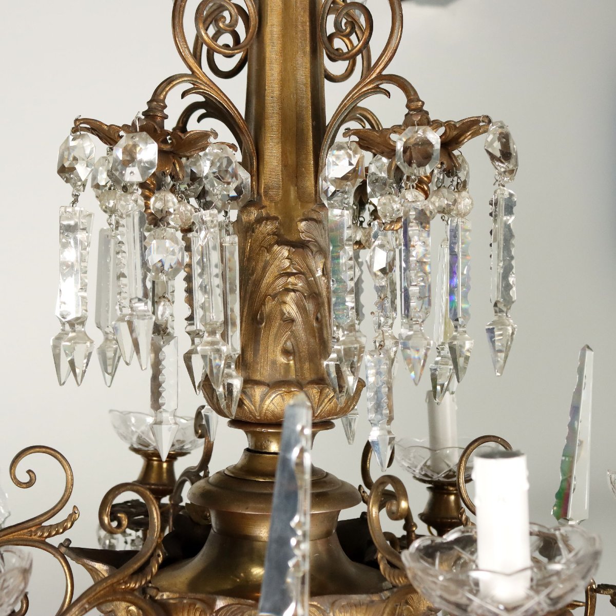 Lampadario in Bronzo Dorato e Vetro Italia Fine XIX Secolo-photo-4