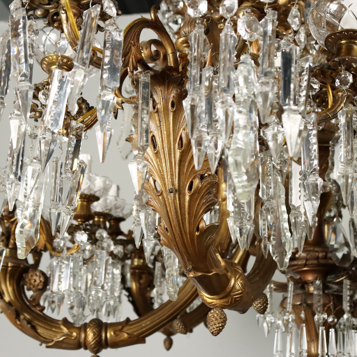Lampadario in Bronzo Dorato e Vetro Italia Fine XIX Secolo-photo-8