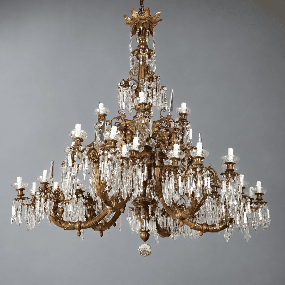 Lampadario in Bronzo Dorato e Vetro Italia Fine XIX Secolo
