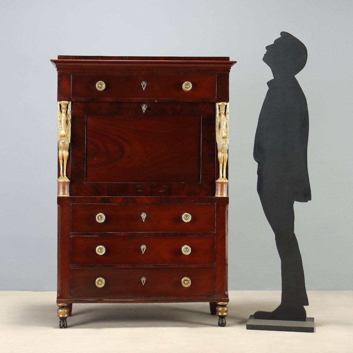 Secretaire in Mogano e Piuma di Mogano Italia Secondo Quarto XIX Secolo-photo-2