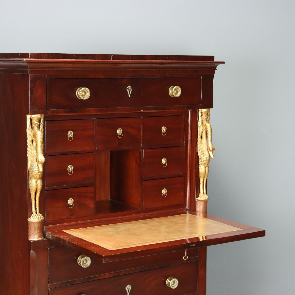 Secretaire in Mogano e Piuma di Mogano Italia Secondo Quarto XIX Secolo-photo-3