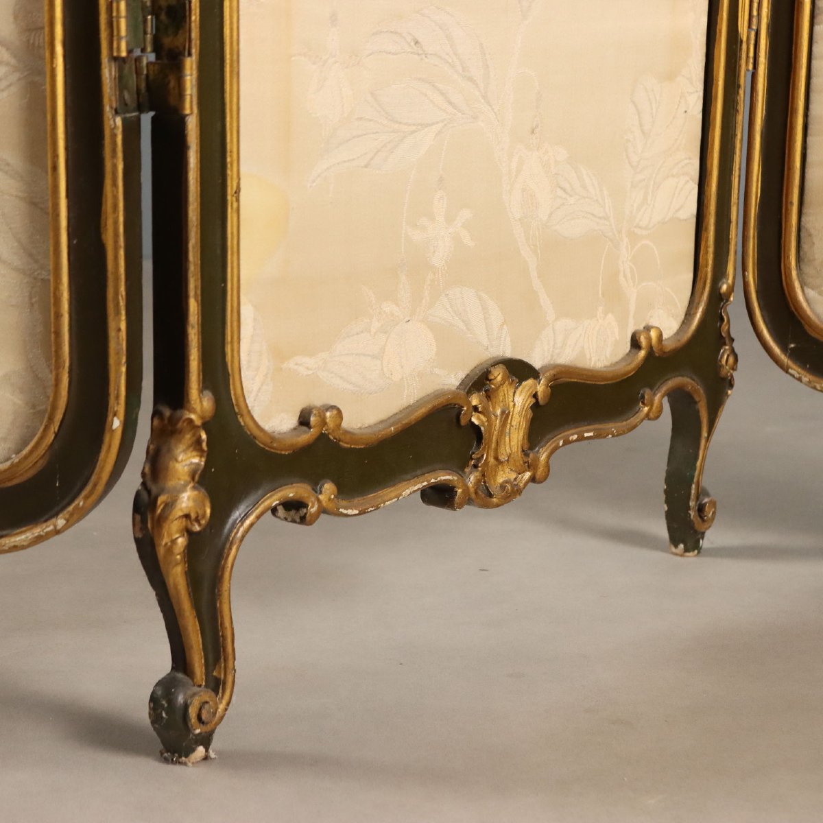 Paravento Barocchetto in Legno Dorato e Laccato Italia Fine XIX Secolo-photo-1