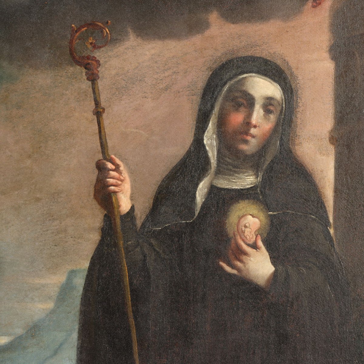 Dipinto Antico Madonna con Santi Olio su Tela XVII Secolo Originale-photo-2