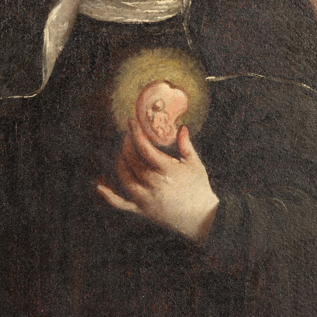 Dipinto Antico Madonna con Santi Olio su Tela XVII Secolo Originale-photo-5