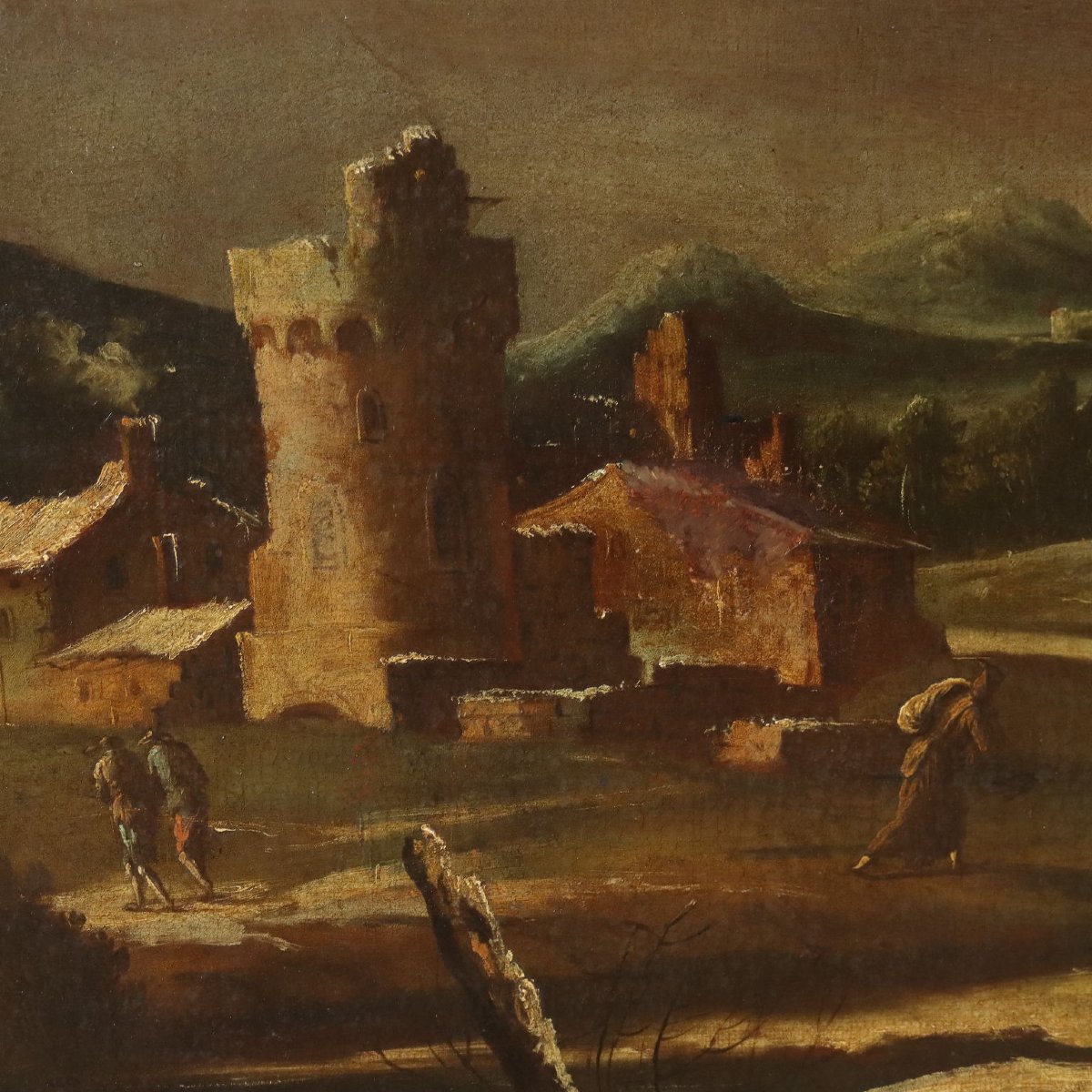 Dipinto Antico Ambito di Marco Ricci Paesaggio Invernale '700 Originale-photo-4
