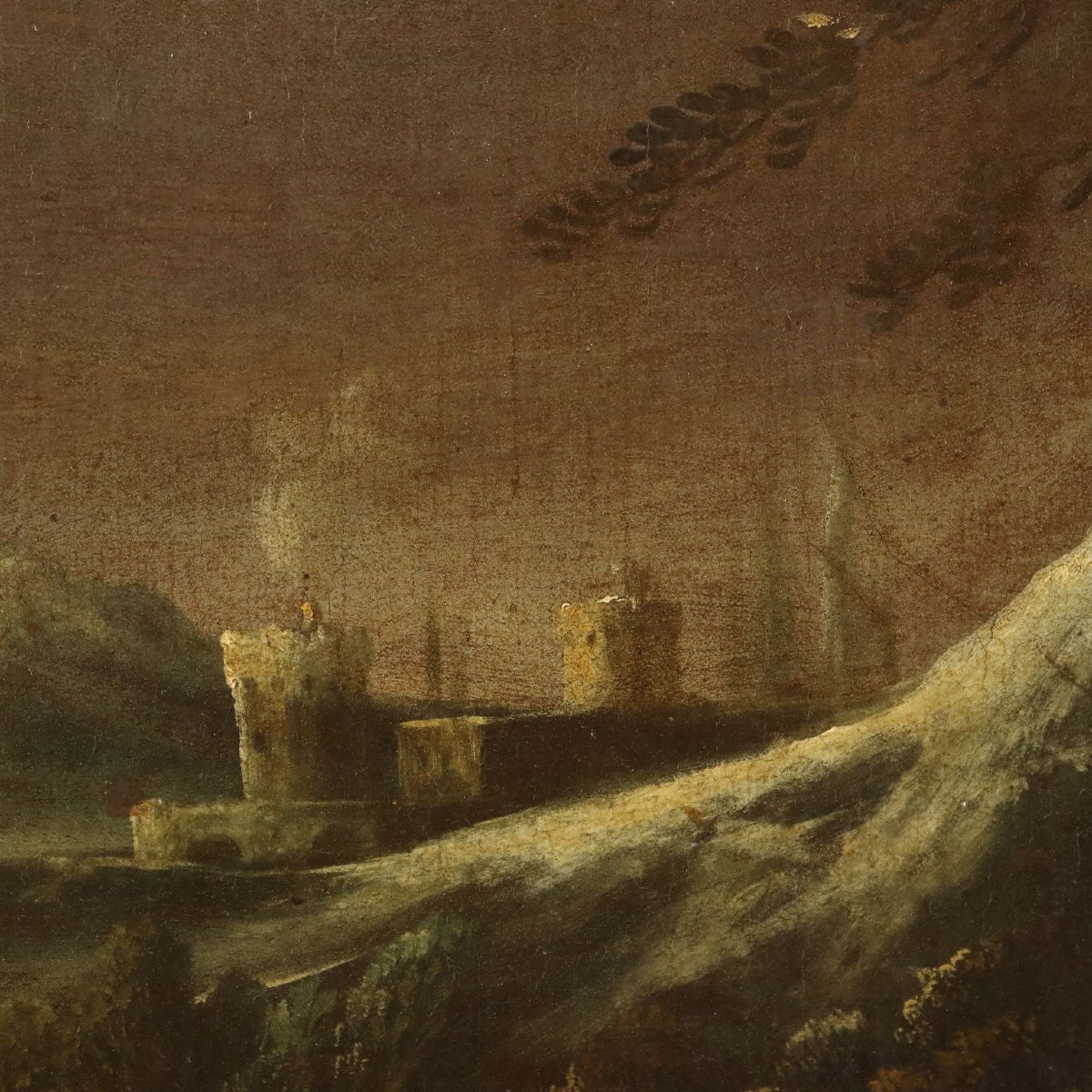 Dipinto Antico Ambito di Marco Ricci Paesaggio Invernale '700 Originale-photo-5