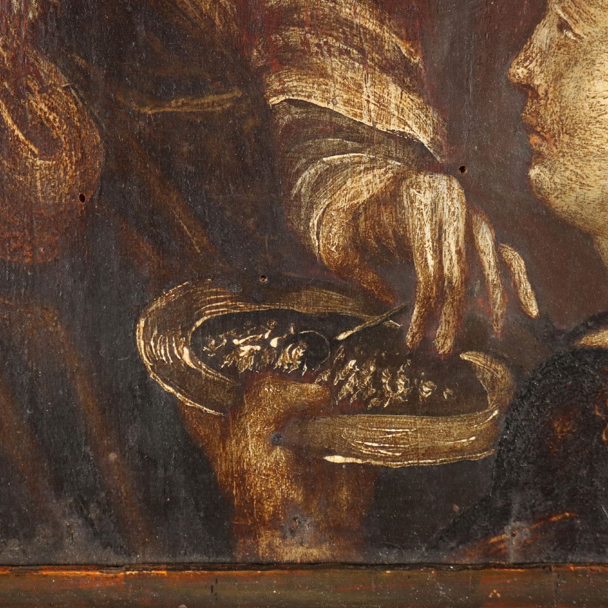 La Sacra Famiglia Dipinto Antico Olio su Tavola XVI-XVII Secolo Originale-photo-2
