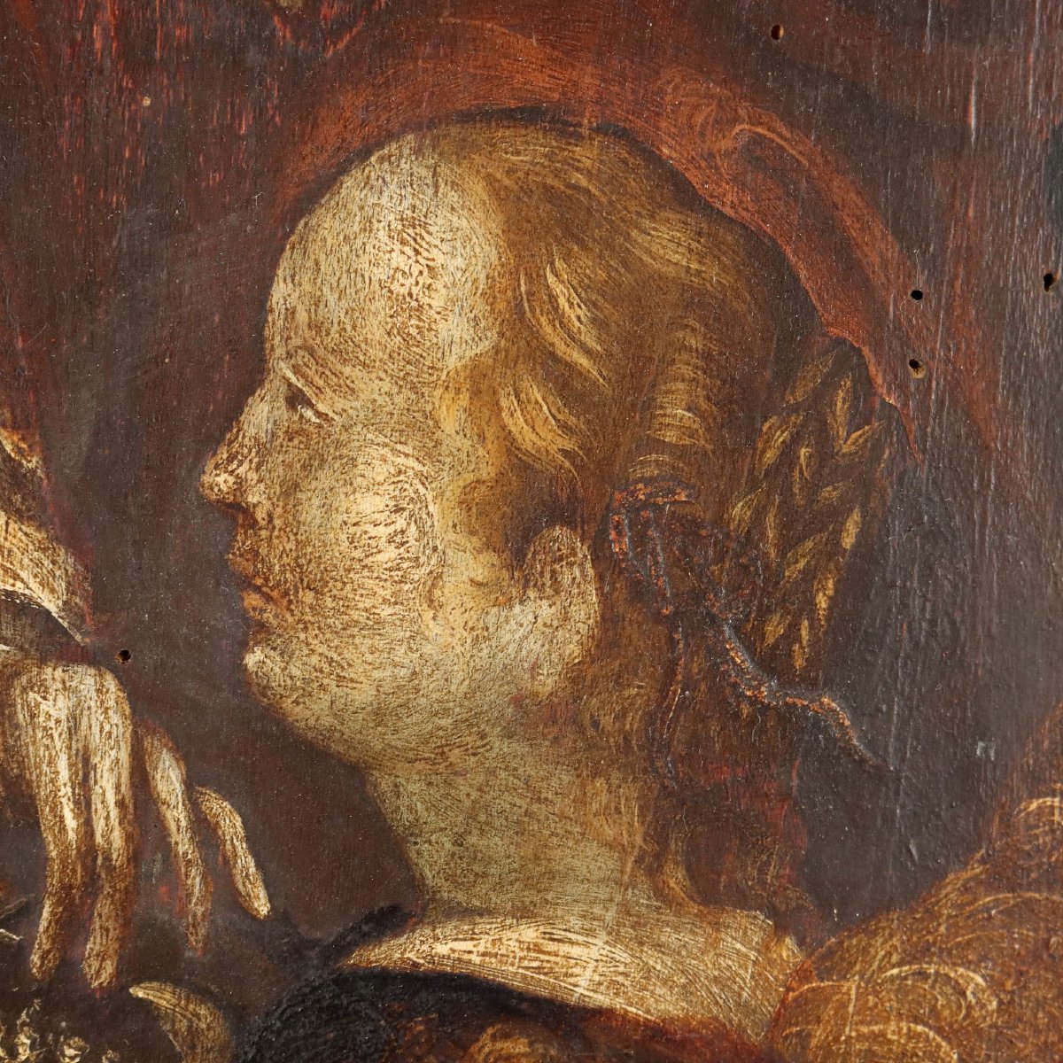 La Sacra Famiglia Dipinto Antico Olio su Tavola XVI-XVII Secolo Originale-photo-3