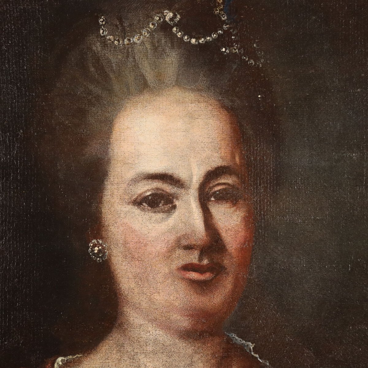 Dipinto Antico Ritratto di Nobildonna Olio su Tela XVIII Secolo Restaurato-photo-3