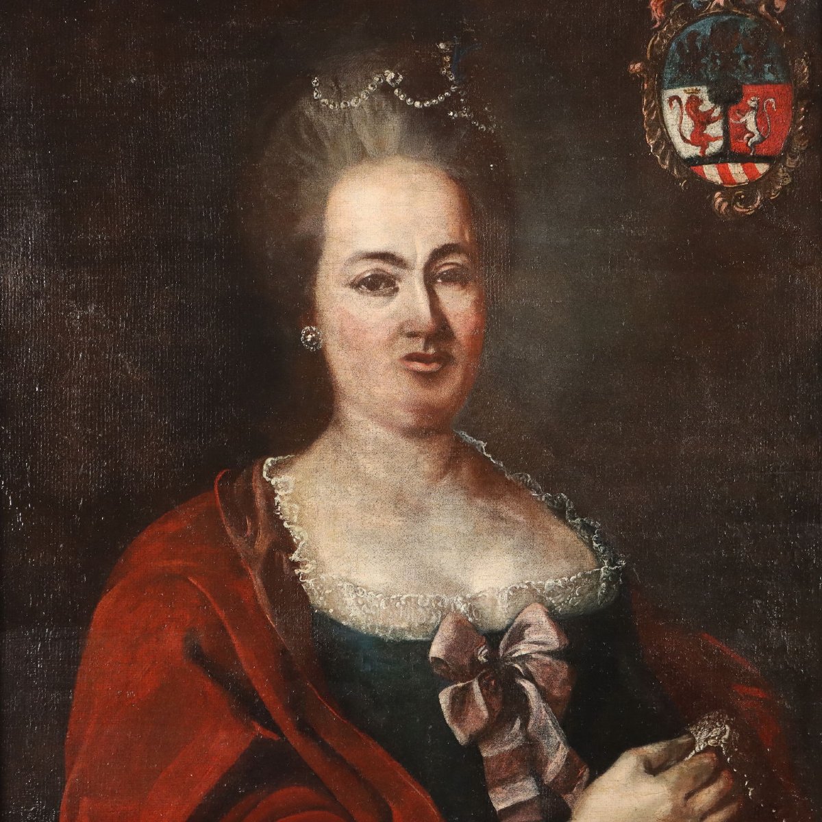 Dipinto Antico Ritratto di Nobildonna Olio su Tela XVIII Secolo Restaurato-photo-4